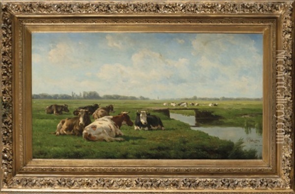 Vaches Au Pre Oil Painting - Pieter Stortenbeker