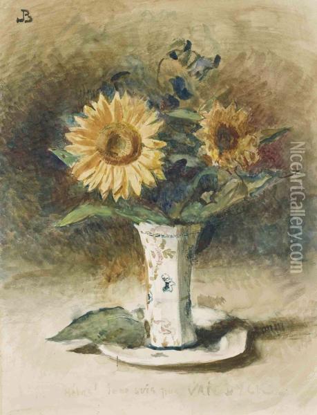 Helas! Je Ne Suis Pas Van Dyck: Two Sunflowers In A Vase Oil Painting - Bonnat Leon