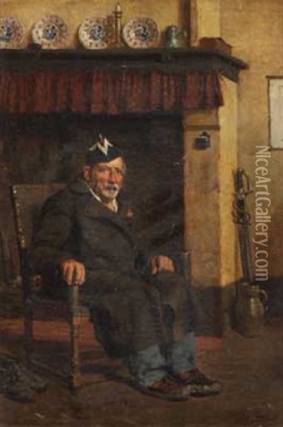 Veteran Vor Dem Kamin Oil Painting - Alois Boudry