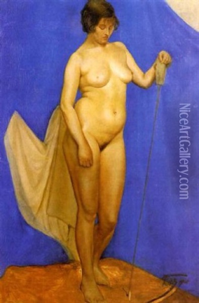 A Nude Model In The Artist's Studio Oil Painting - Kuz'ma Sergeevich Petrov-Vodkin