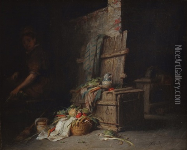 Gronnsakselgersken Oil Painting - Hermann Kern