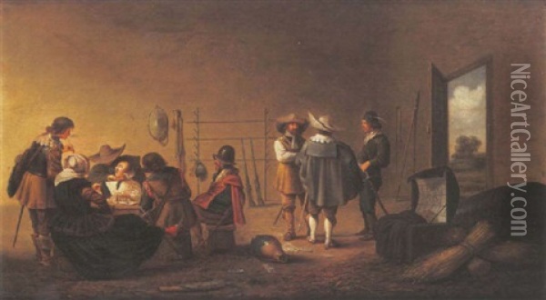 A Guardroom Interior Oil Painting - Pieter Jacobs Codde