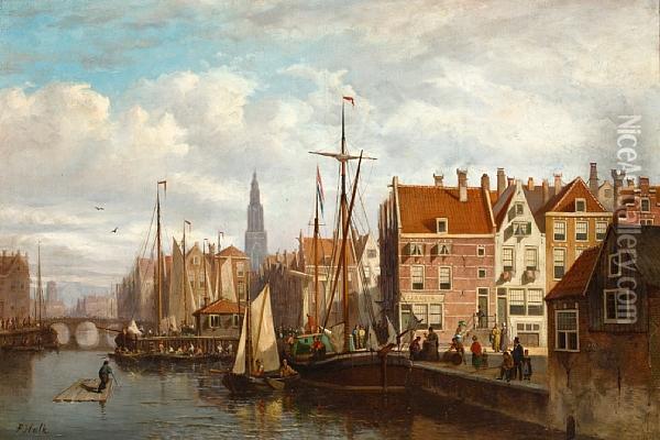 A View Of Amsterdam Oil Painting - Johannes Frederik Hulk, Snr.