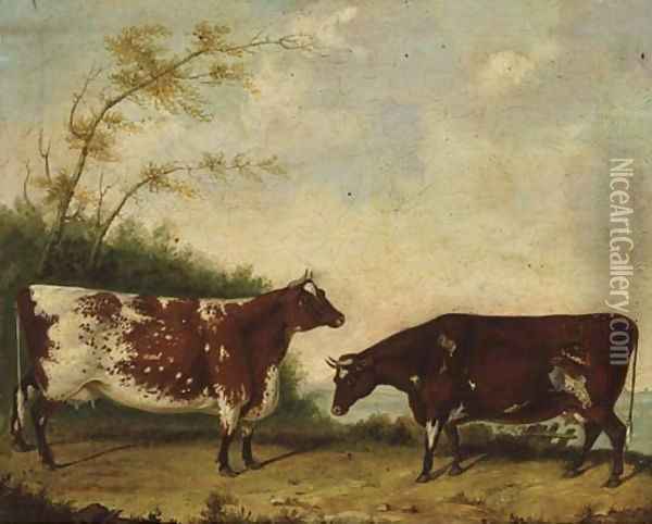 Cows in a landscape Oil Painting - English Provincial School