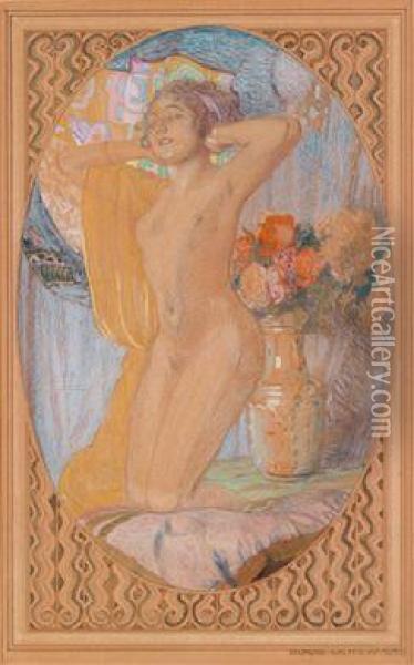 Kniender Weiblicher Akt Oil Painting - Sigmund Walter Hampel