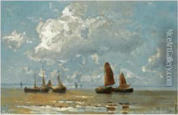 Beached Vessels Oil Painting - Willem Joannes Schutz