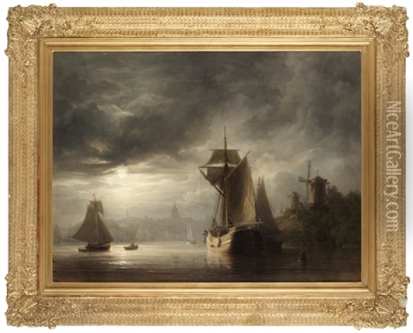 Stockholms Inlopp, Aftonstamning Oil Painting - Johann Christian Berger