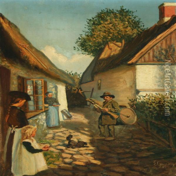 Musik I Landsby Oil Painting - Einar Gjessing