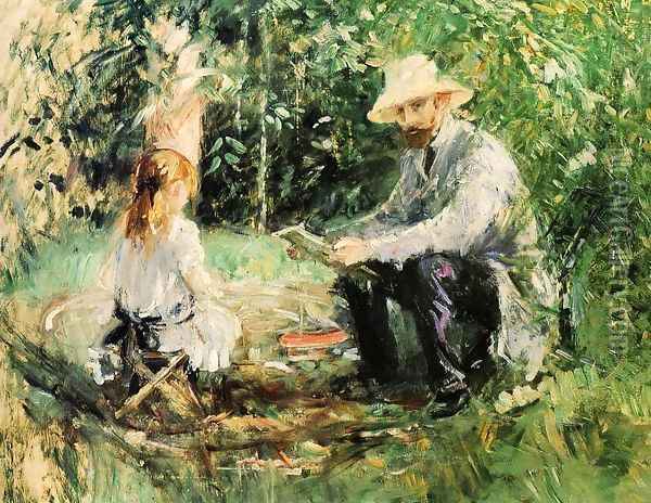 Eugene Manet and His Daughter in the Garden 1883 Oil Painting - Berthe Morisot