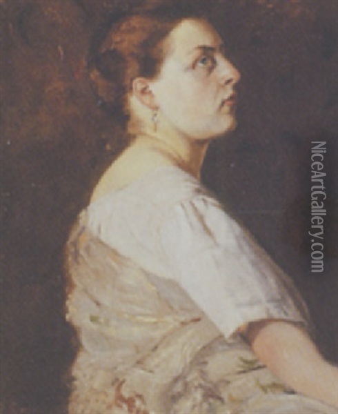 Interior Med Kvinde Oil Painting - Gustaf-Oskar Bjoerk