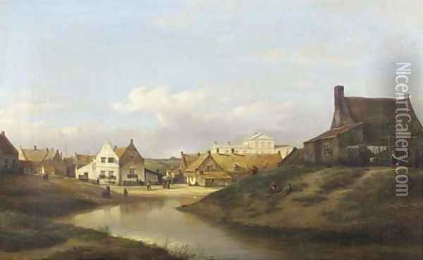 A view of Katwijk village with the Groot Badhotel in the background Oil Painting - Kasparus Karsen