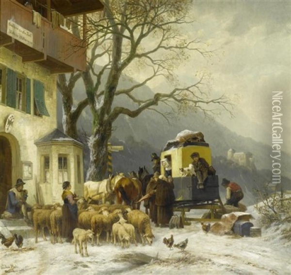 Postkutsche Vor Dem Gasthaus Oil Painting - Christian Friedrich Mali