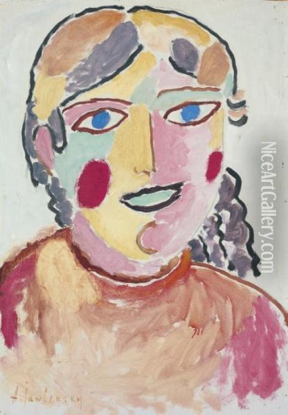 Madchen Mit Blauen Augen Und Dunklem Mund Oil Painting - Alexei Jawlensky