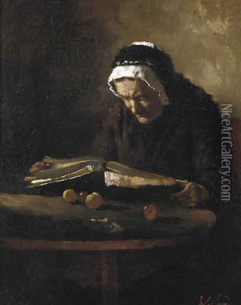 Reading her Bible Oil Painting - Johannes Weiland