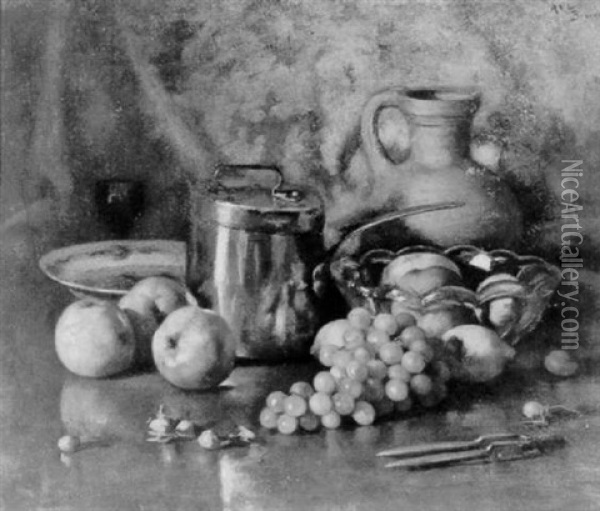 Stilleven Met Druiven, Noten En Appels Oil Painting - Andre Broedelet