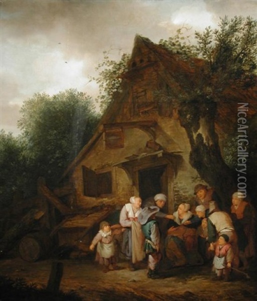 Dutch Family Outside An Inn Oil Painting - Cornelis Pietersz Bega