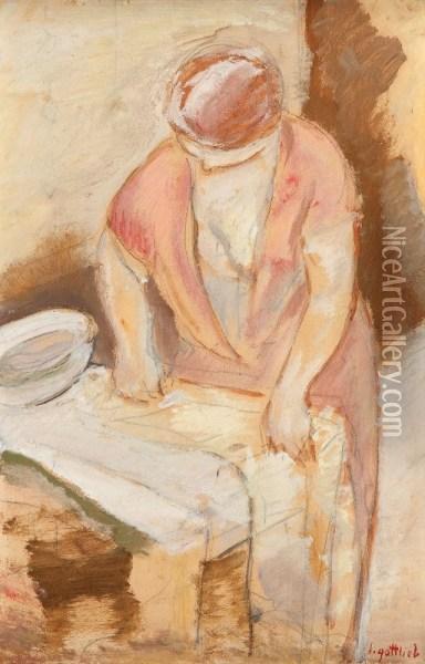 Przy Stole Oil Painting - Leopold Gottlieb