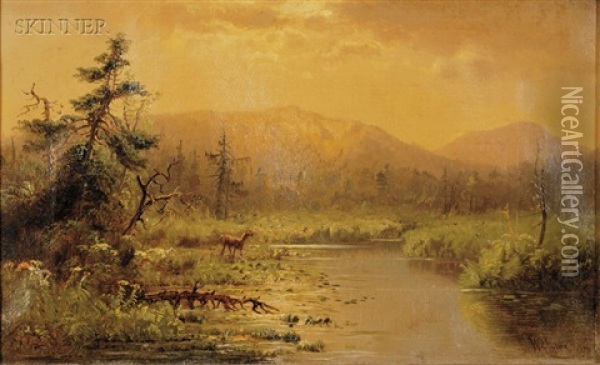 Deer In Landscape Oil Painting - William Tyler