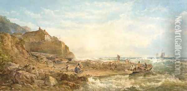 Fishermen returning home Oil Painting - James George Philp