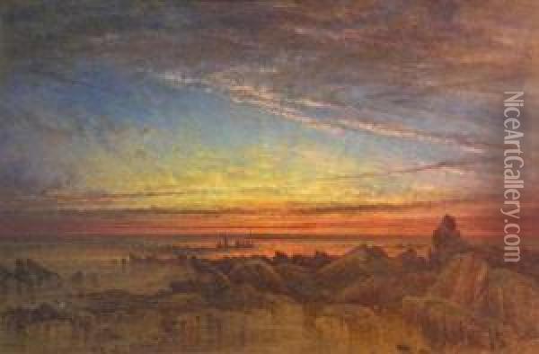 A Lonely Shore After Sunset Oil Painting - George F. Teniswood