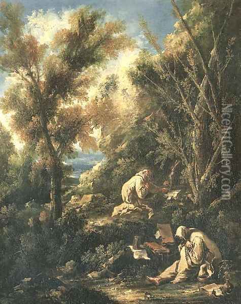 Two monks praying in a landscape Oil Painting - Alessandro Magnasco