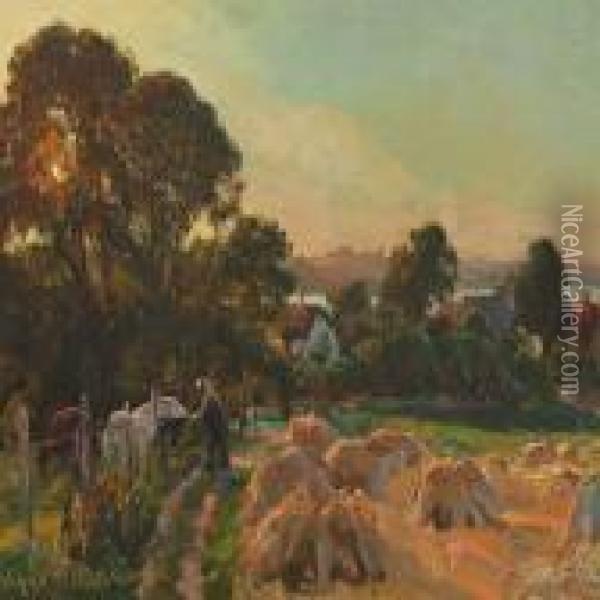 Harvest Landscape Oil Painting - Viggo Christian Frederick Pedersen