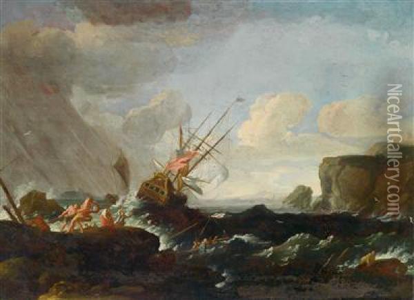 Ein Schiff Im Seesturm An Felsiger Kuste Oil Painting - Claude-joseph Vernet