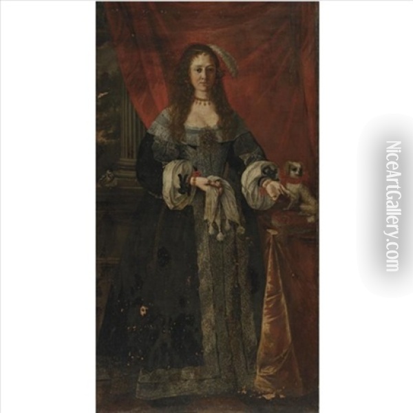 Portrait Of A Lady With Her Dog Oil Painting - Luigi Miradori