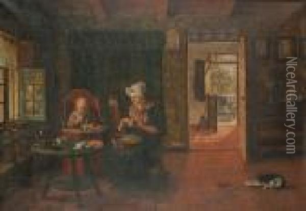 Mother And Child In An Interior Oil Painting - Evert Pieters