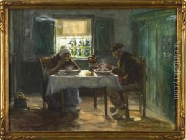 Dutch Couple Eating Oil Painting - Melbourne Havelock Hardwick