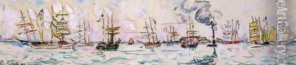The Departure of the Fishing Trawlers to Newfoundland, 1928 Oil Painting - Paul Signac
