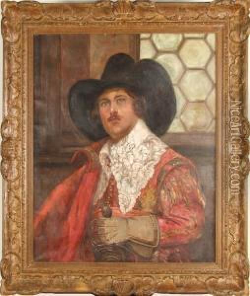 Portrait Of A Cavalierin Red Oil Painting - Alex De Andreis