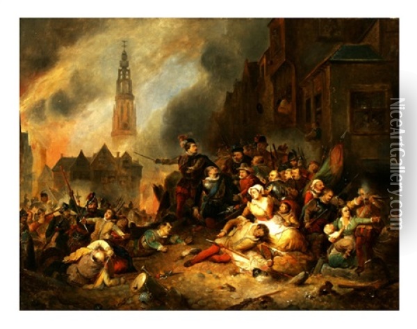 Battle For Antwerp Oil Painting - Adrien Ferdinand de Braekeleer
