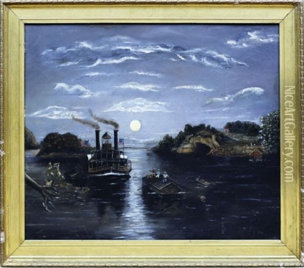 Midnight Race On The Mississippi Oil Painting - Frances F. Palmer