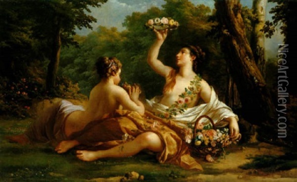La Couronne De Fleurs Oil Painting - Louis Jean Francois Lagrenee