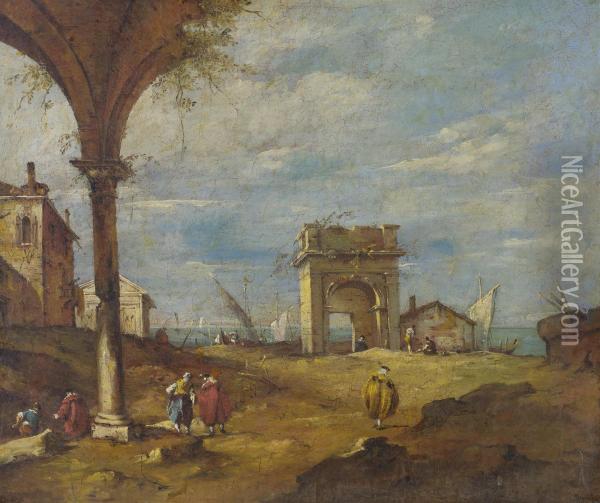 Capricci With Classical Ruins: A Pair Of Paintings Oil Painting - Francesco Guardi