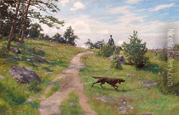 Pa Promenad Oil Painting - Johan Fredrik Krouthen