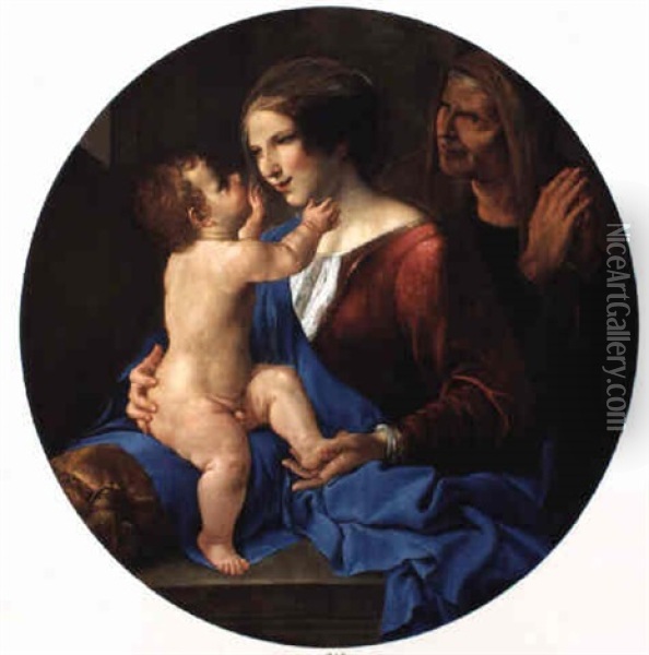 The Madonna And Child With Saint Elizabeth Oil Painting - Angelo Caroselli