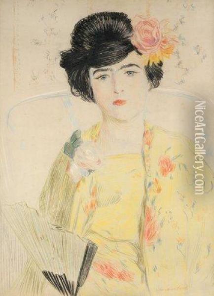  Portrait De Femme En Japonaise Avec Eventail  Oil Painting - Rene Georges Hermann-Paul