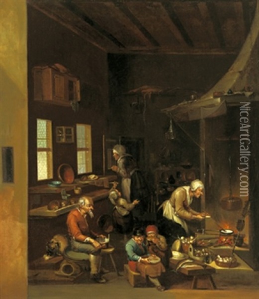 Eine Alte Frau Kocht Fur Ihre Familie Das Essen Oil Painting - Franz-Joseph (Weber) Textor