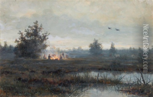 La Veillee De Chasse Oil Painting - V. (Count) Mouravieff