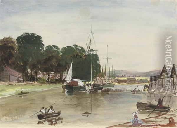 View On The River Exe (illustrated); And A Woodland Stream Oil Painting - John Gendall