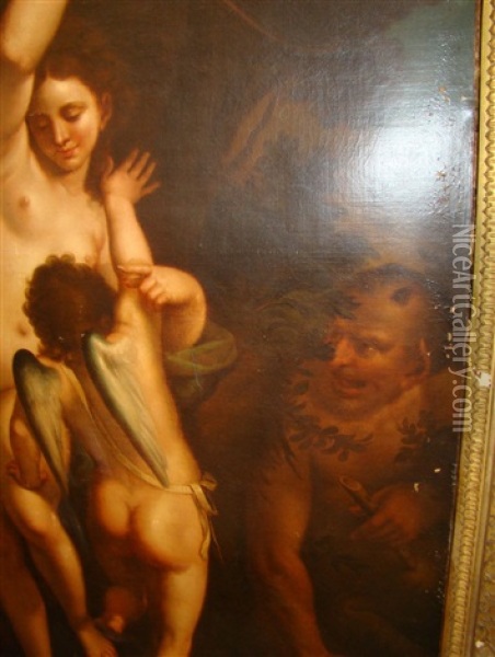 Venus And Cupis With A Satyr Oil Painting - Luca Cambiaso