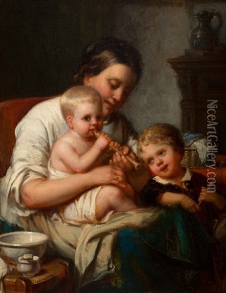 Mother With Her Children Oil Painting - Johannes Antonius Canta