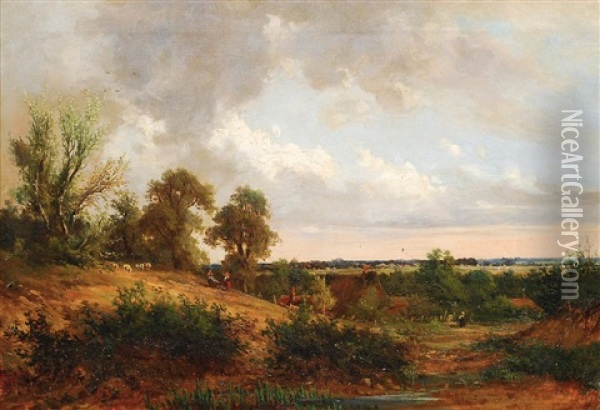 Norddeutsche Landschaft Mit Schafherde Oil Painting - David Heinrich Munter