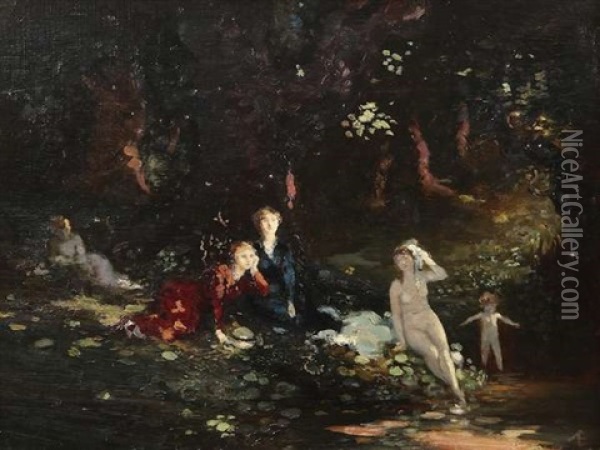 Bather In The Wood Oil Painting - George Russell