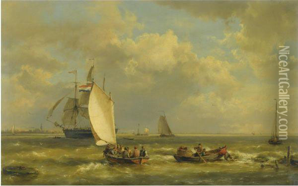 Fishermen Near The Coast Oil Painting - Hermanus Koekkoek