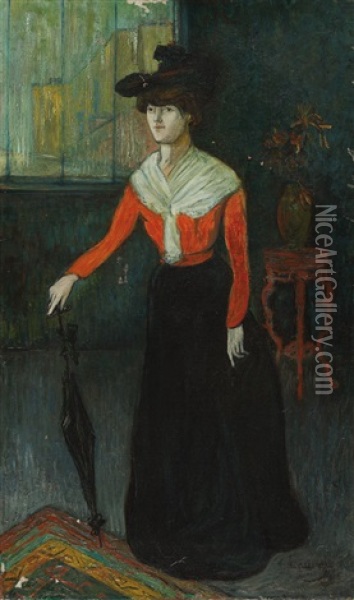 Jeune Femme A L'ombrelle Oil Painting - Fabien Viellard Launay