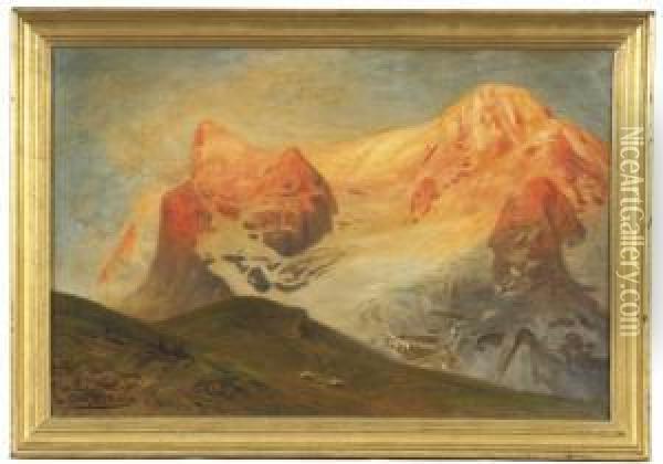 - Abendrot Im Dachsteingebirge Oil Painting - Ernst Carl Eugen Koerner
