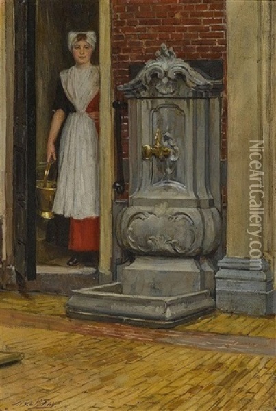 Dienstmadchen Auf Dem Weg Zum Brunnen Oil Painting - Nicolaes van der Waay